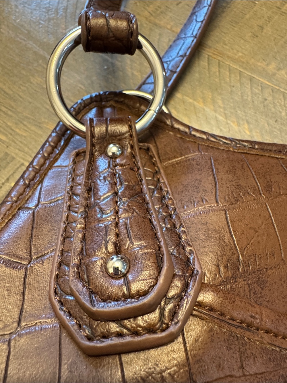 Nicole By Nicole Miller Brown Croc-Embossed Shoulder Bag - Picture 3 of 9